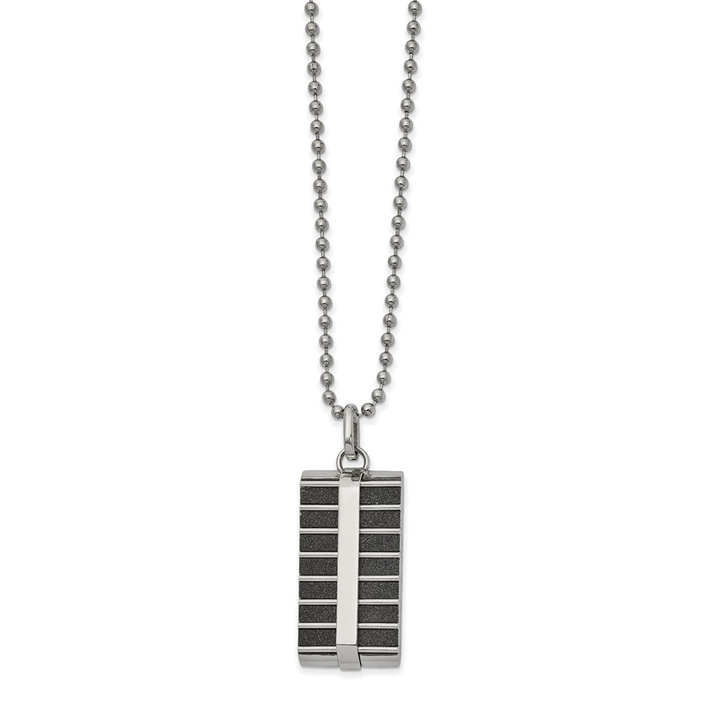 Stainless Steel 22in Polished Black IP-plated Laser Cut Rectangle Necklace, 22 mm