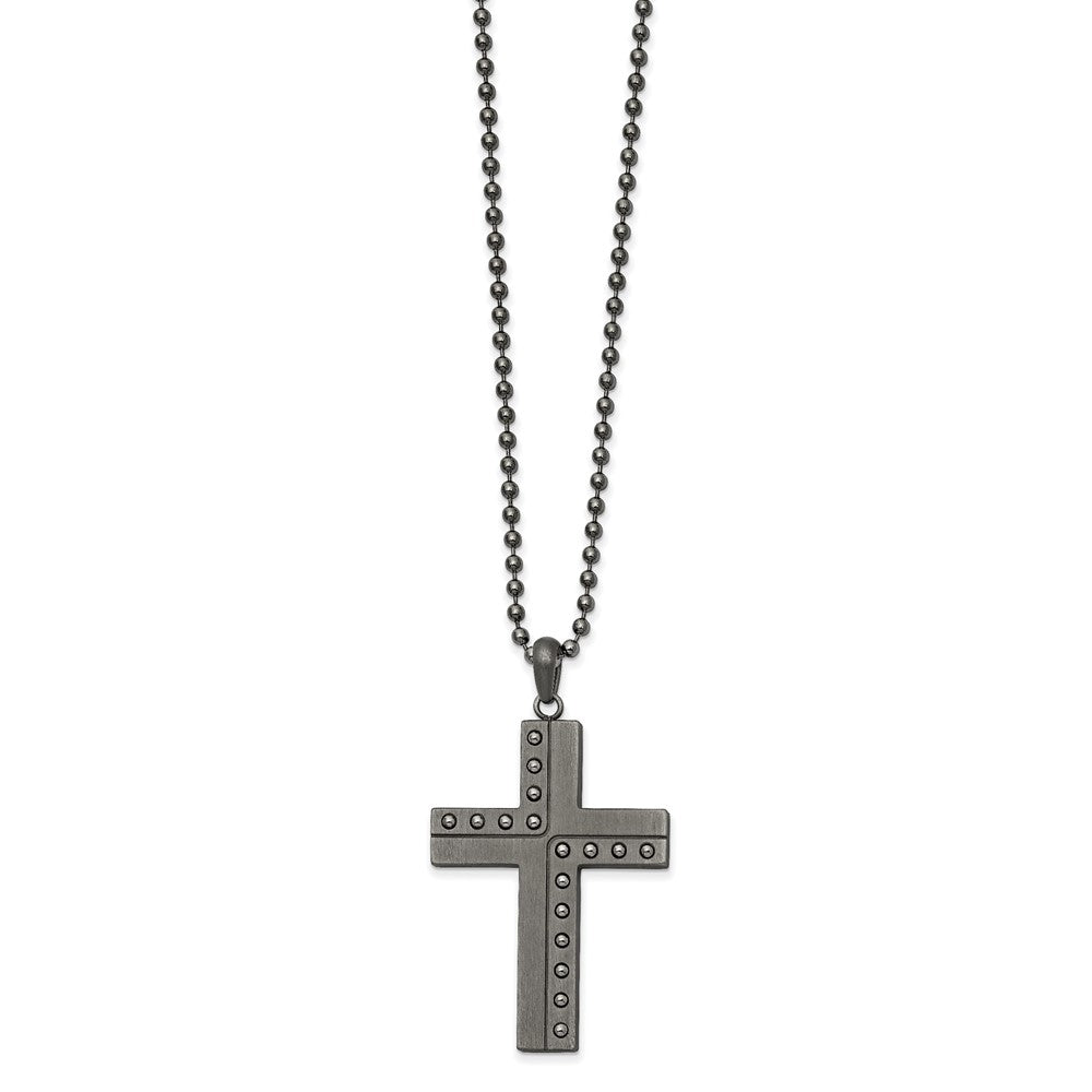 Chisel Stainless Steel Polished with Matte Finish Gun Metal IP-plated Cross Pendant on a 22 inch Ball Chain Necklace, 22 x 31.94 mm