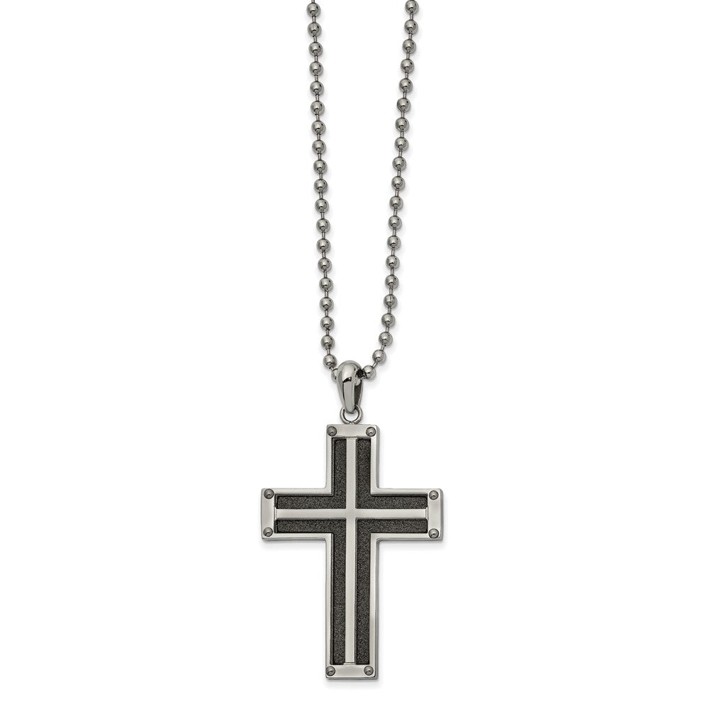 Chisel Stainless Steel Polished Black IP-plated Laser Cut Cross Pendant on a 22 inch Ball Chain Necklace, 22 x 30.96 mm
