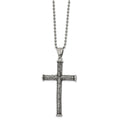 Chisel Stainless Steel Antiqued Polished and Textured Cross Pendant on a 22 inch Ball Chain Necklace, 22 x 34.86 mm