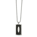 Stainless Steel Polished w/Black Leather Inlay Dog Tag 22in Necklace, 22 mm