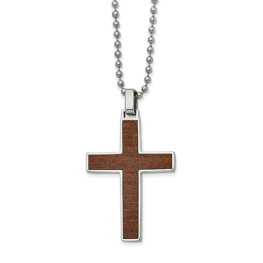 Stainless Steel Polished w/Carbon Fiber & Wood Inlay Reversible Necklace, 22 x 29.94 mm