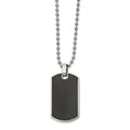 Chisel Stainless Steel Polished Black Carbon Fiber and Wood Inlay Reversible Dog Tag on a 22 in Ball Chain Necklace, 22 x 19.89 mm