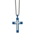 Chisel Stainless Steel Polished Blue IP-plated Cross Pendant on a 22 inch Box Chain Necklace, 22 x 29.75 mm