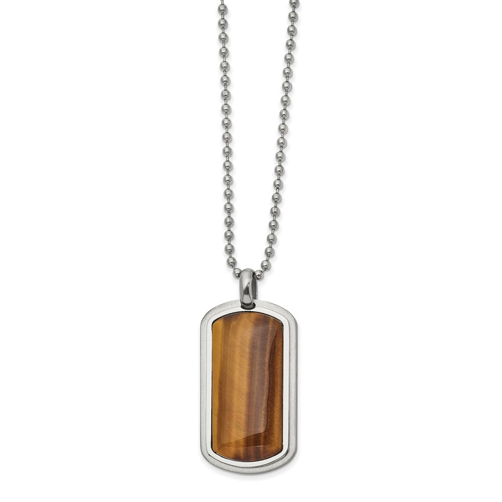 Chisel Stainless Steel Polished with Tiger's Eye Dog Tag on a 22 inch Ball Chain Necklace, 22 x 22.95 mm