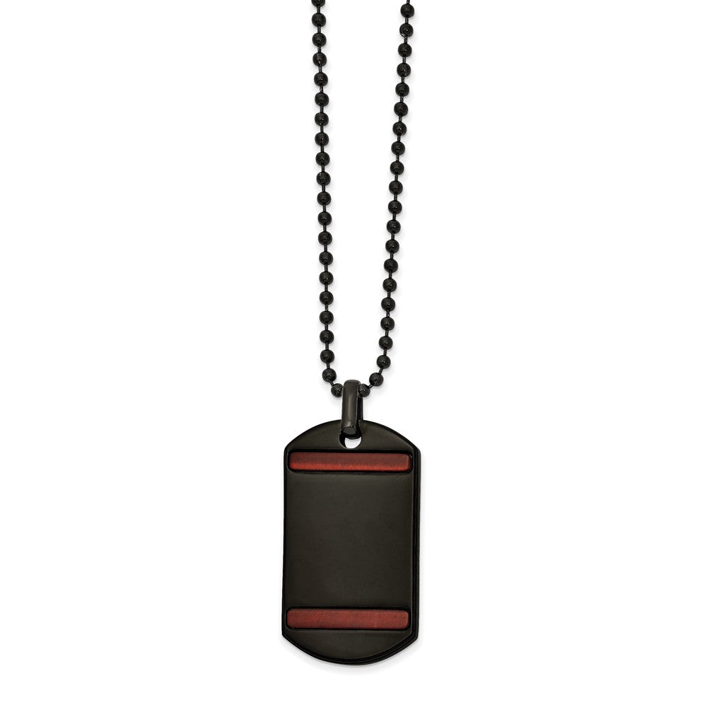 Chisel Stainless Steel Polished Black IP-plated with Tiger's Eye Dog Tag on a 22 inch Ball Chain Necklace, 22 x 22.86 mm