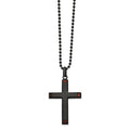 Chisel Stainless Steel Polished Black IP-plated with Tiger's Eye Cross Pendant on a 22 inch Ball Chain Necklace, 22 x 31.88 mm