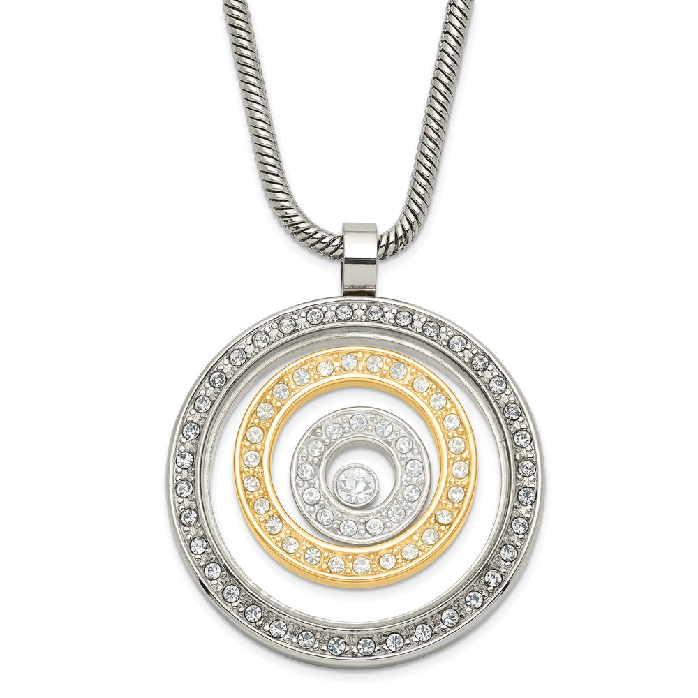 Stainless Steel Yellow IP-plated CZ Circle Necklace, 20 mm