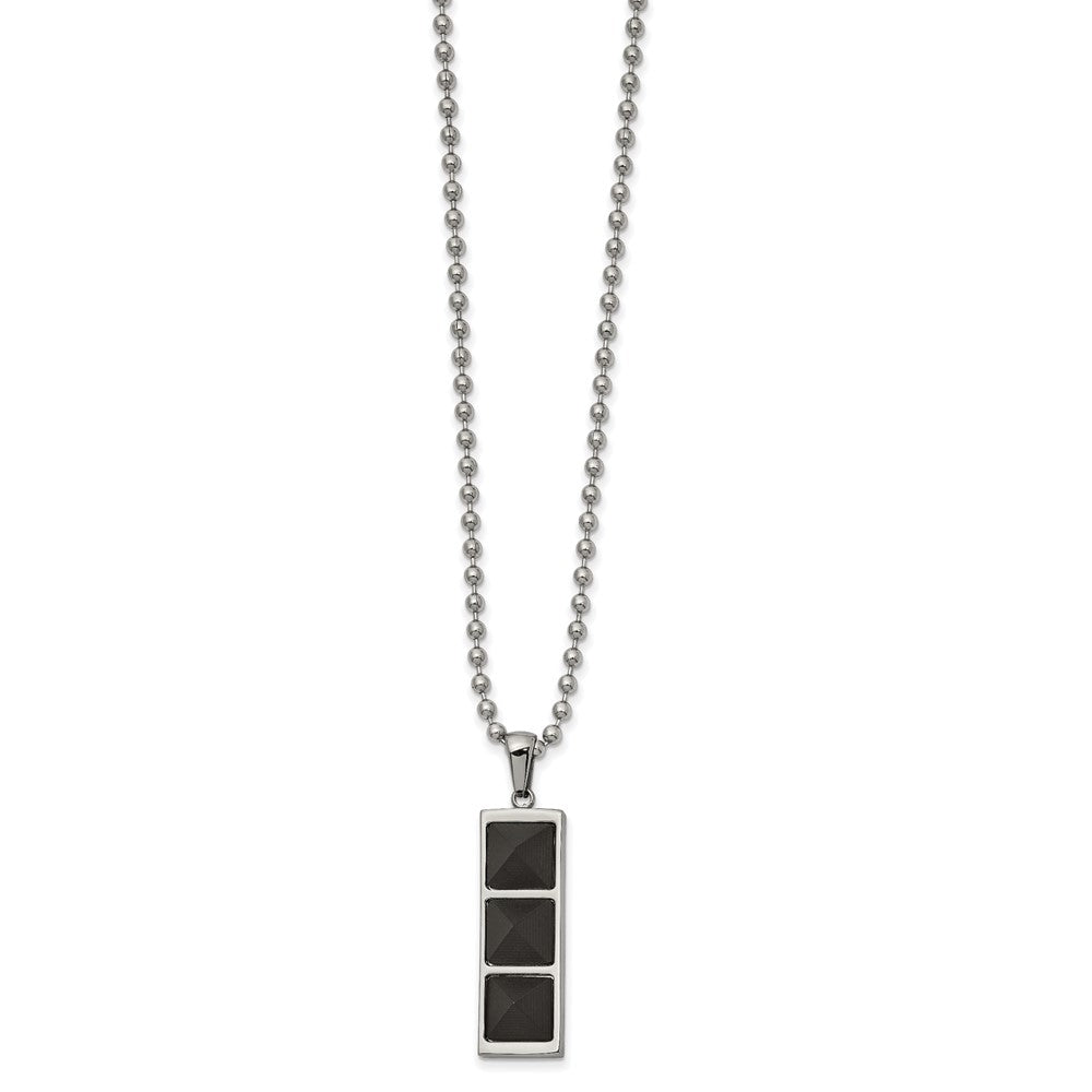 Stainless Steel Brushed & Polished Solid Black Carbon Fiber 22in Necklace, 22 mm