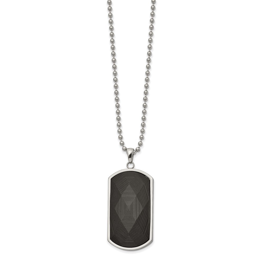 Chisel Stainless Steel Polished Solid Black Carbon Fiber Inlay Dog Tag on a 24 inch Ball Chain Necklace, 24 x 22.86 mm