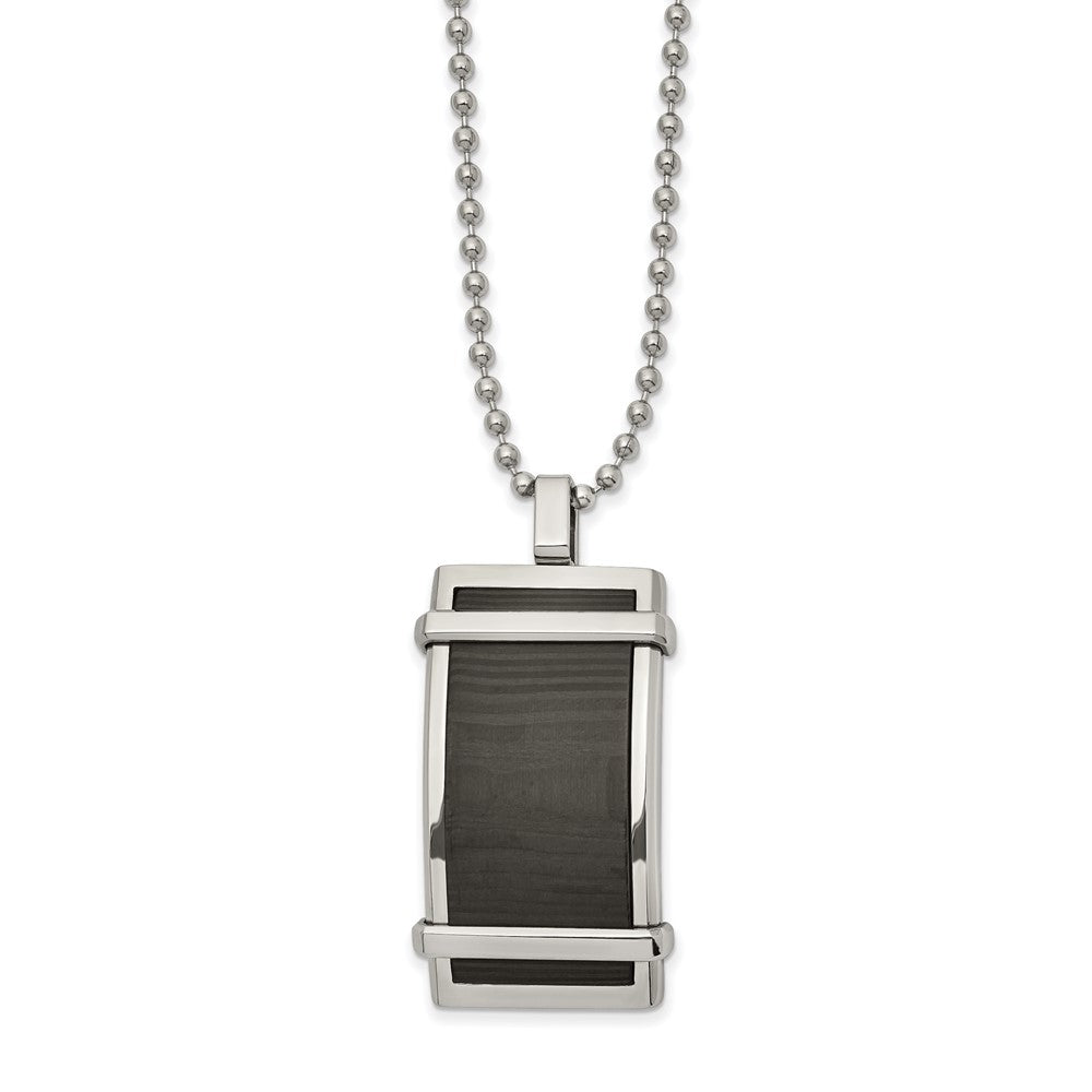 Stainless Steel 22in Polished Curved Solid Black Carbon Fiber Inlay Neckla, 22 mm