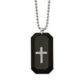 Chisel Stainless Steel Polished Solid Carbon Fiber with CZ Cross Dog Tag on a 24 inch Ball Chain Necklace, 24 x 24.06 mm