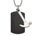 Chisel Stainless Steel Polished Black IP-plated Dog Tag with Hammer Pendant on a 24 inch Ball Chain Necklace, 24 x 24.22 mm