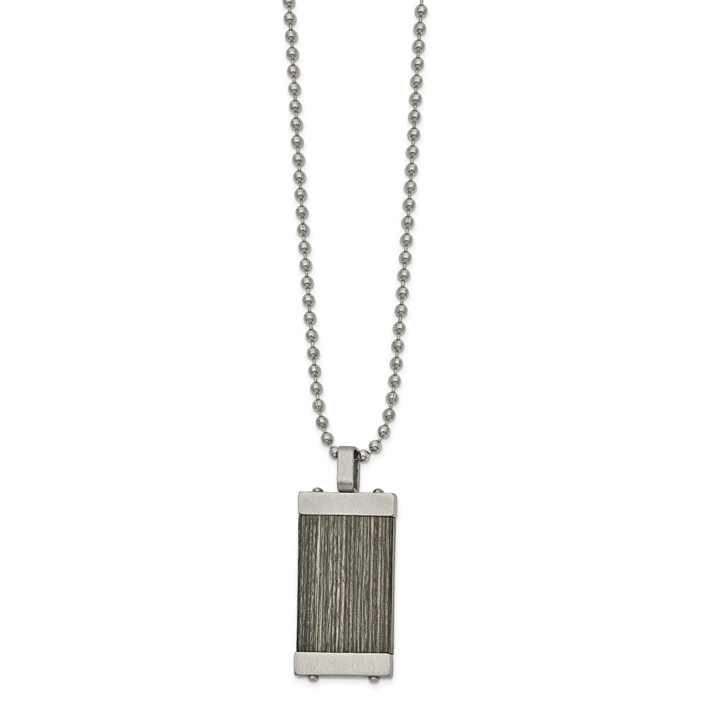 Chisel Stainless Steel Brushed with Grey Wood Inlay Pendant on a 24 inch Ball Chain Necklace, 24 x 17.99 mm