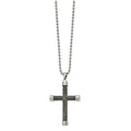 Stainless Steel Polished with Gray Wood Inlay Cross 24in Necklace, 24 x 31.17 mm