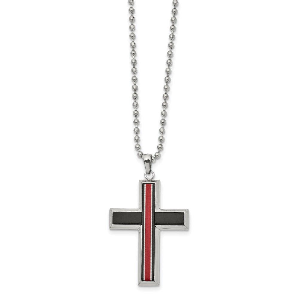 Chisel Stainless Steel Brushed and Polished with Fiber Glass Cross Pendant on a 22 inch Ball Chain Necklace, 22 x 31.24 mm