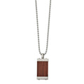 Chisel Stainless Steel Brushed with Wood Inlay Pendant on a 22 inch Ball Chain Necklace, 22 x 18.15 mm