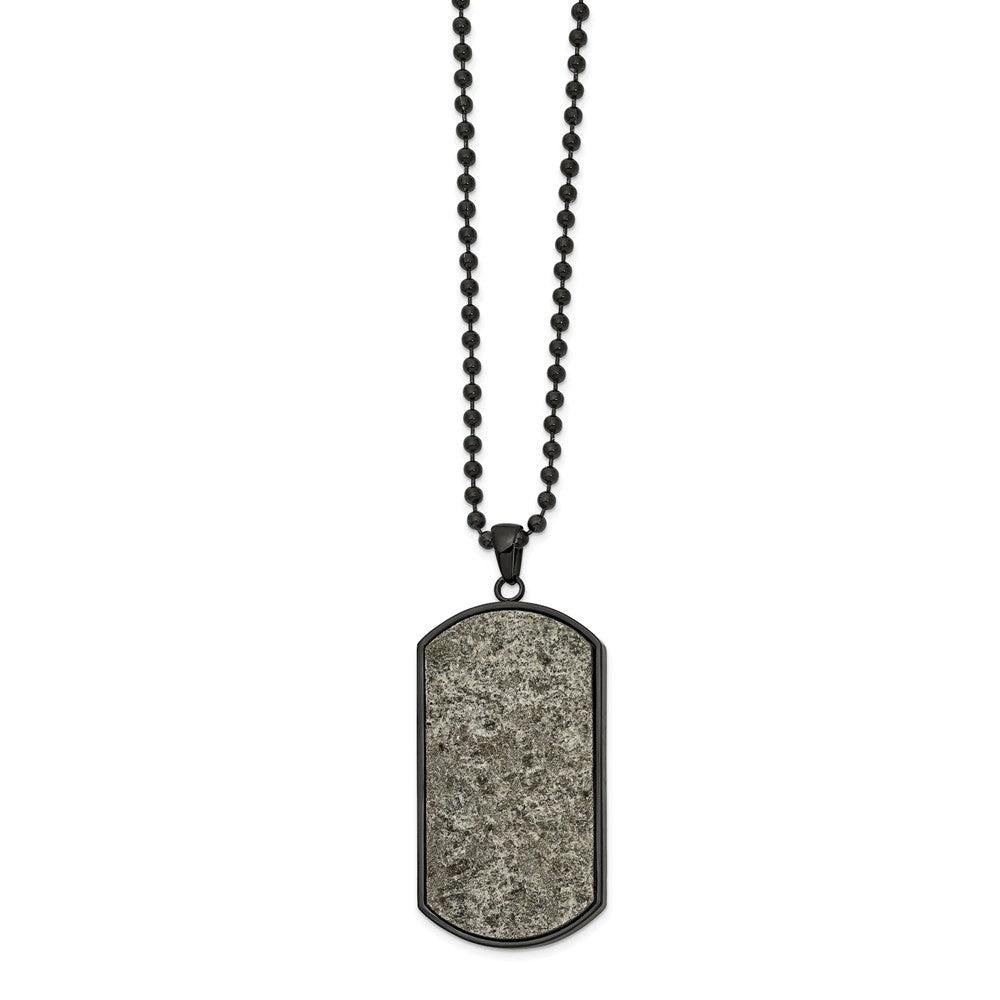 Chisel Stainless Steel Polished Black IP-plated with Sedimentary Rock Dog Tag on a 24 inch Ball Chain Necklace, 24 x 23.96 mm