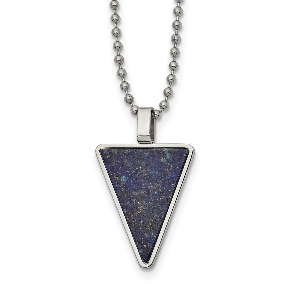 Chisel Stainless Steel Polished with Lapis Triangle Pendant on a 22 inch Ball Chain Necklace, 22 x 23.59 mm