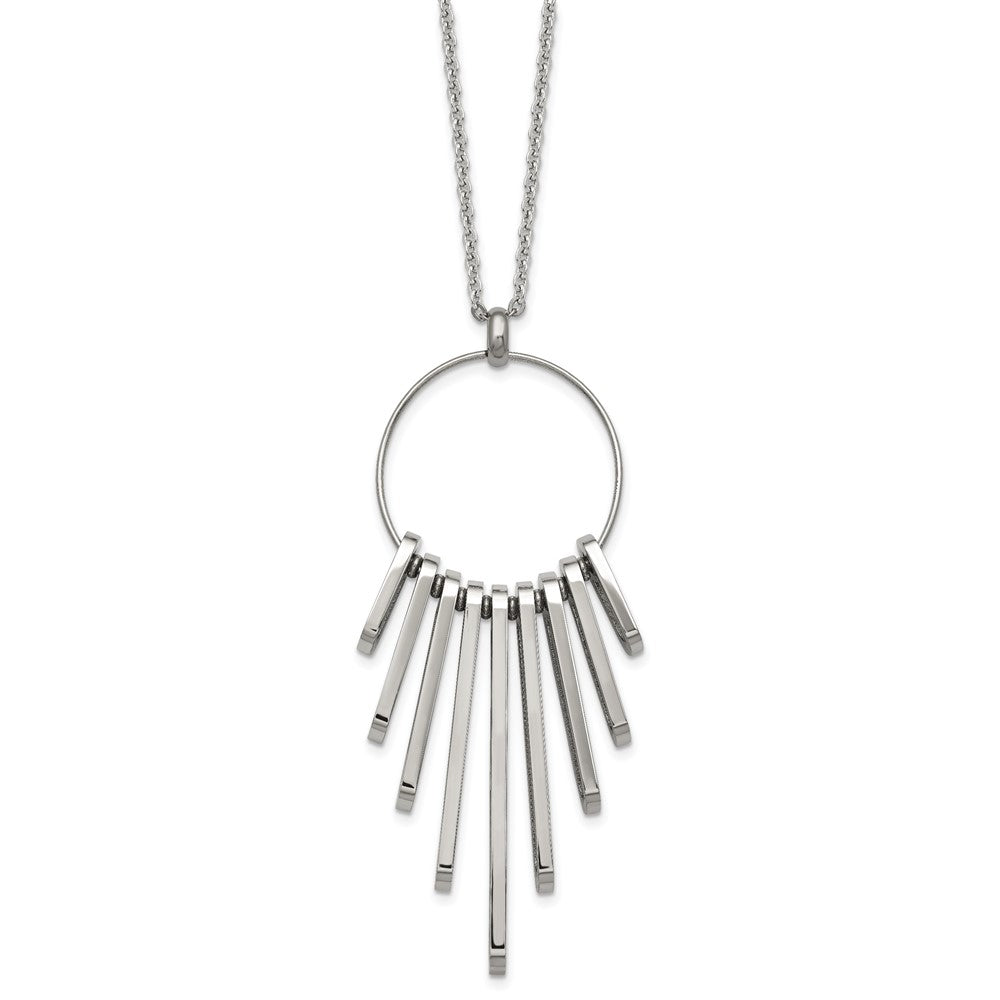 Chisel Stainless Steel Polished Circle with Bars Pendant on a 20 inch Cable Chain Necklace, 20 x 30.4 mm
