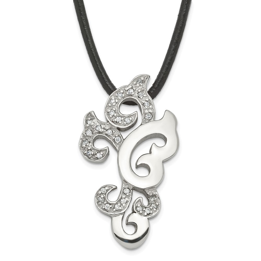 Stainless Steel Fancy CZ Pendant Necklace, 18 mm