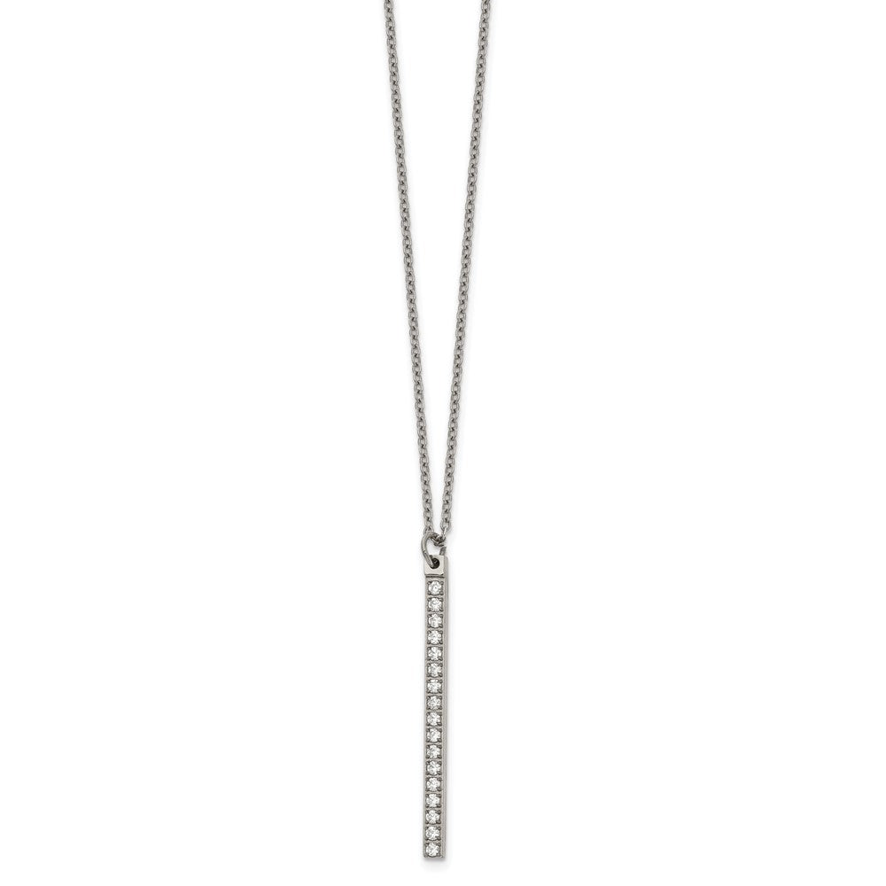 Chisel Stainless Steel Polished CZ Bar on a 16 inch Cable Chain Necklace, 16 mm