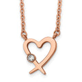 Chisel Stainless Steel Polished Rose IP-plated with Austrian Crystal Heart on a 16 inch Cable Chain with a 2 inch Extension Necklace, 18 x 12.3 mm