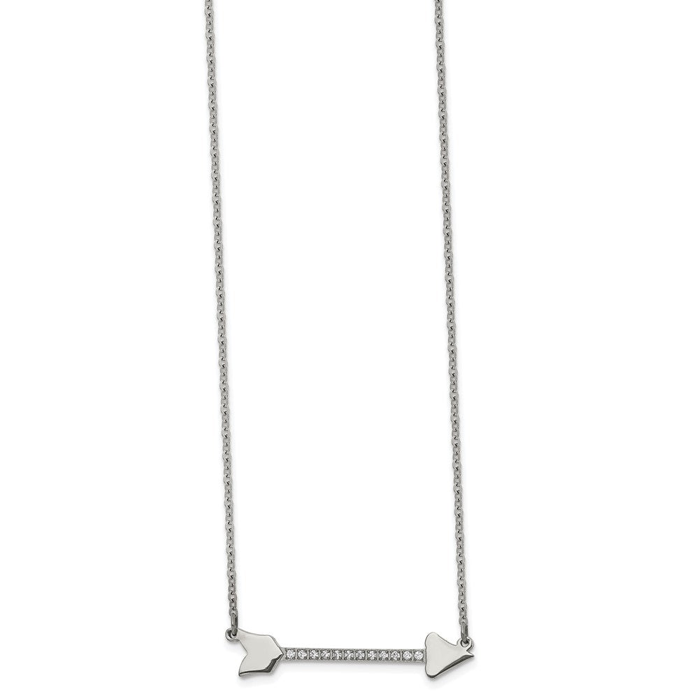 Chisel Stainless Steel Polished with CZ Arrow on a 17.5 inch Cable Chain Necklace, 17.5 mm
