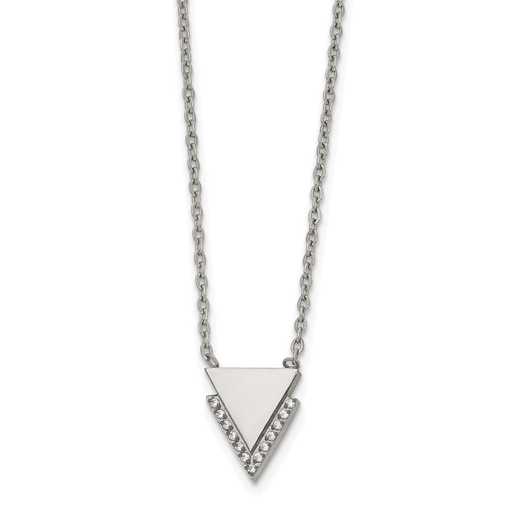 Chisel Stainless Steel Polished with CZ Double Triangles Pendant on a 16.5 inch Cable Chain Necklace, 16.5 x 1.9 mm