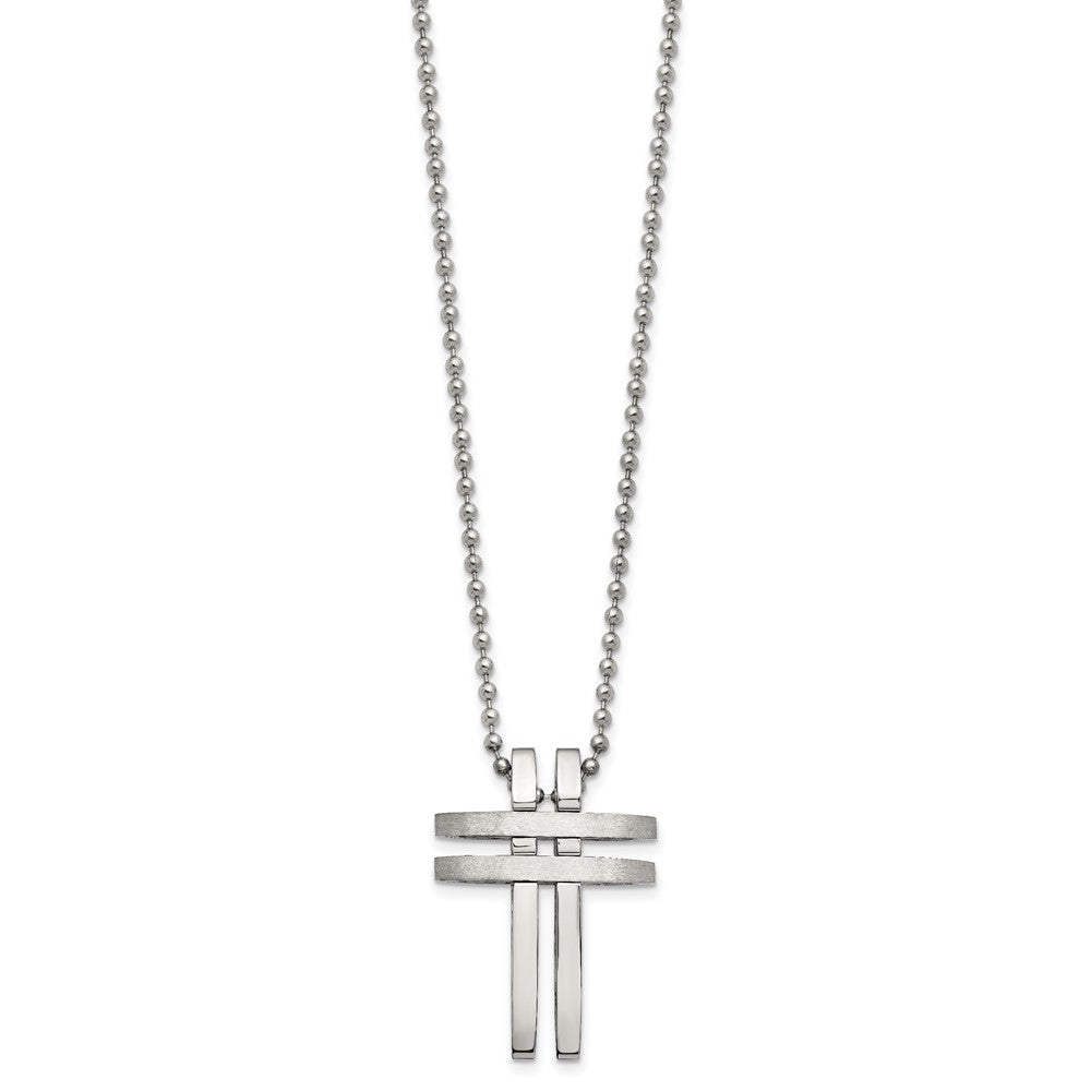 Stainless Steel Brushed and Polished 22in Cross Necklace, 22 mm