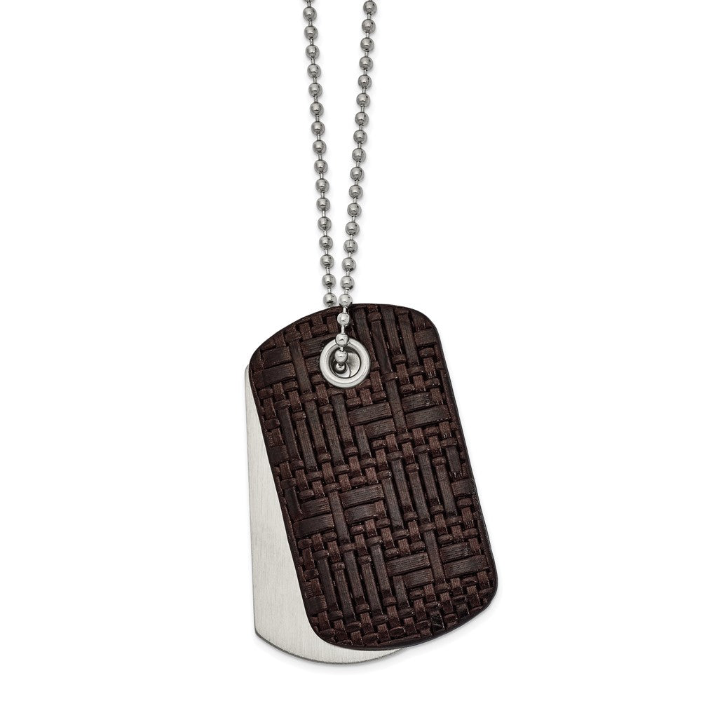 Chisel Stainless Steel Brushed Brown Woven Leather 2 Piece Dog Tags on a 22 inch Ball Chain Necklace, 22 x 28.19 mm