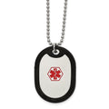 Chisel Stainless Steel Polished with Red Enamel and Removeable Black Rubber Medical ID Dog Tag on a  24 inch Ball Chain Necklace, 24 x 33.25 mm
