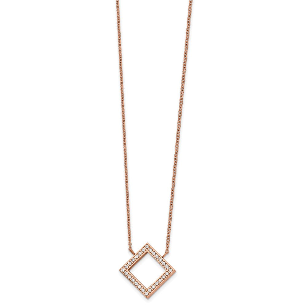 Chisel Stainless Steel Polished Rose IP-plated CZ Pendant on a 17 inch Cable Chain with a 2.5 inch Extension Necklace, 19.5 x 12.9 mm
