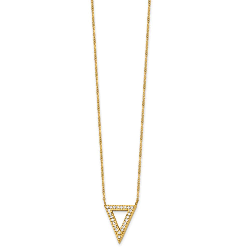 Chisel Stainless Steel Polished Yellow IP-plated CZ Triangle on a 17 inch Cable Chain with 2.5 inch Extension Necklace, 19.5 x 12.6 mm