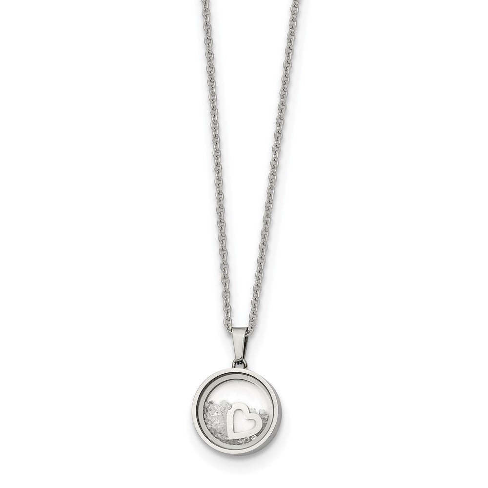 Chisel Stainless Steel Polished Floating Crystal Heart Pendant on a 16 inch Cable Chain with a 2 inch Extension Necklace, 18 x 12 mm