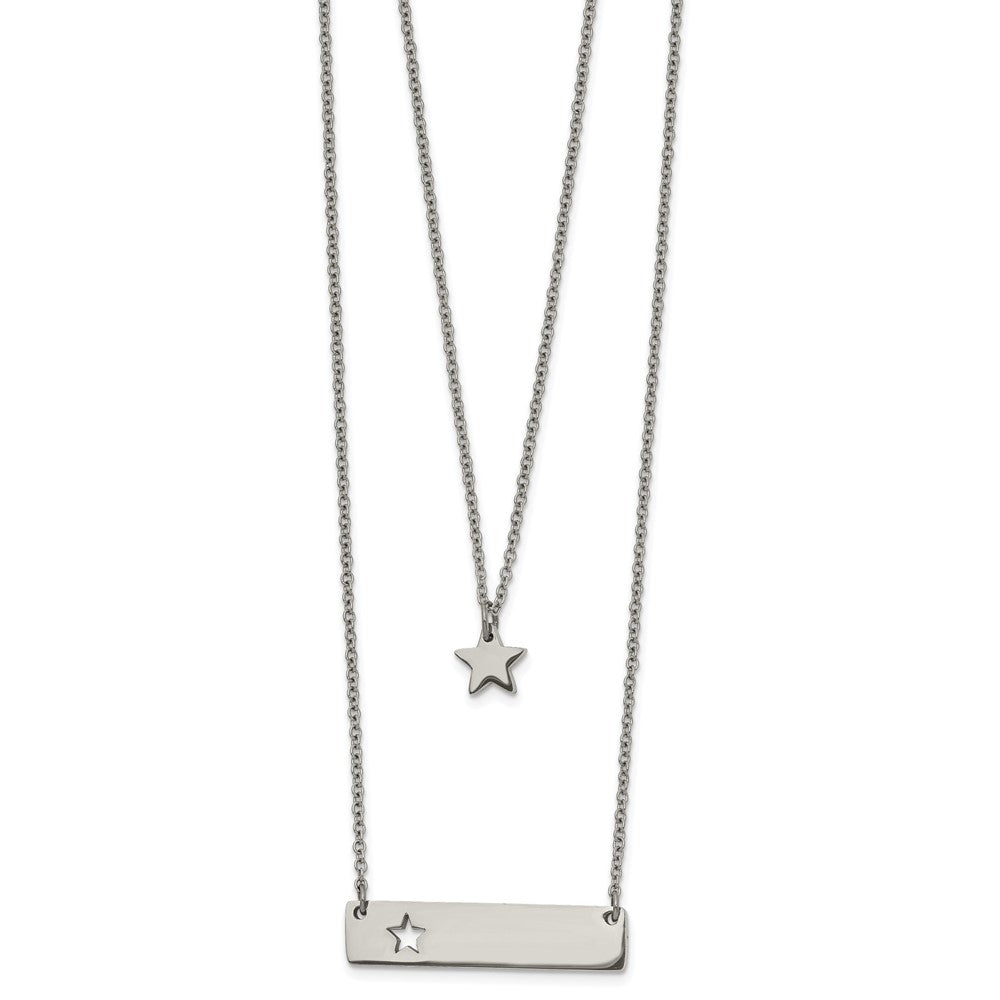 Chisel Stainless Steel Polished Star and Bar Multi Strand 15.5 inch Cable Chain with a 1.5 inch Extension Necklace, 17 mm