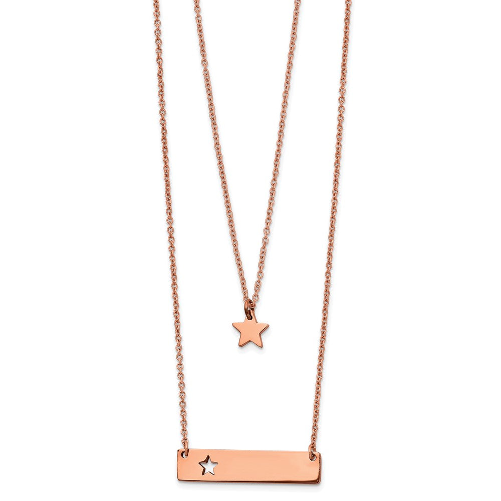 Chisel Stainless Steel Polished Rose IP-plated Star and Bar Multi Strand 15.5 inch Cable chain with a 1.5 inch Extension Necklace, 17 mm