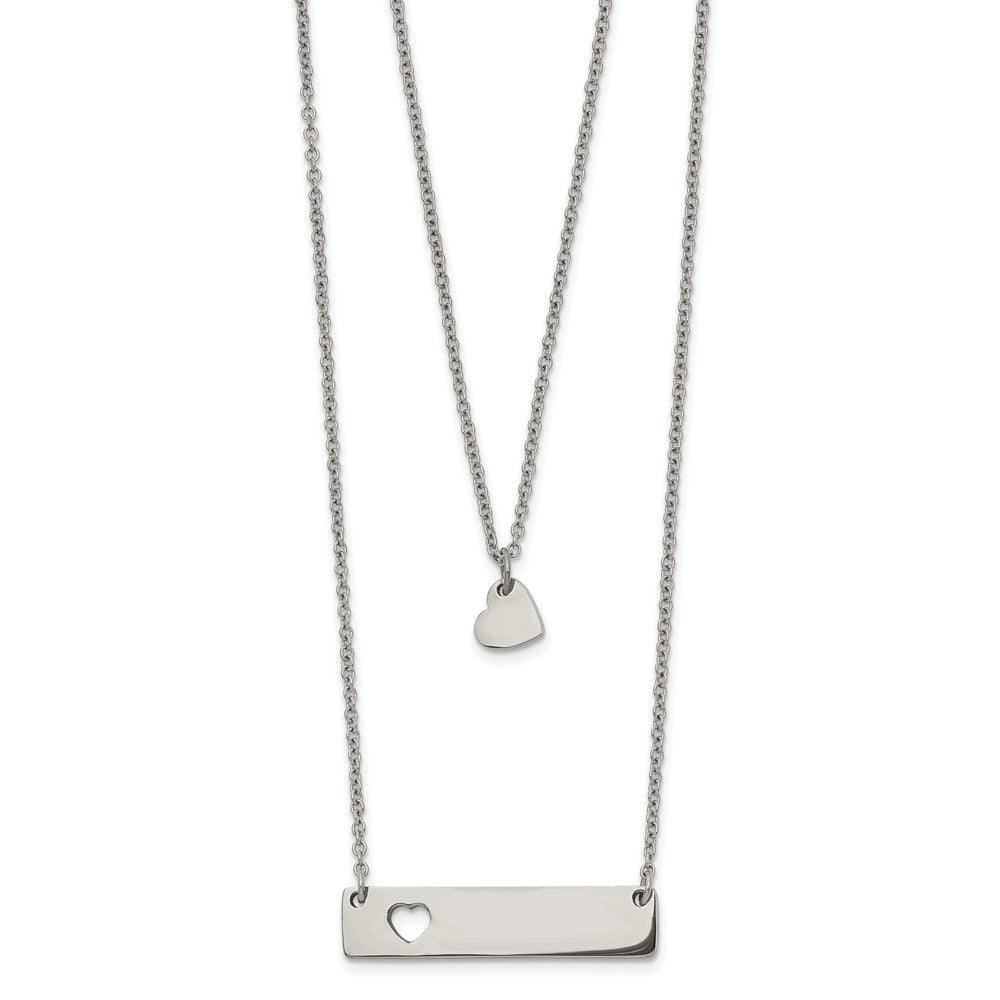Chisel Stainless Steel Polished Heart and Bar Multi Strand 15.5 inch Cable Chain with a 1.5 inch Extension Necklace, 17 mm