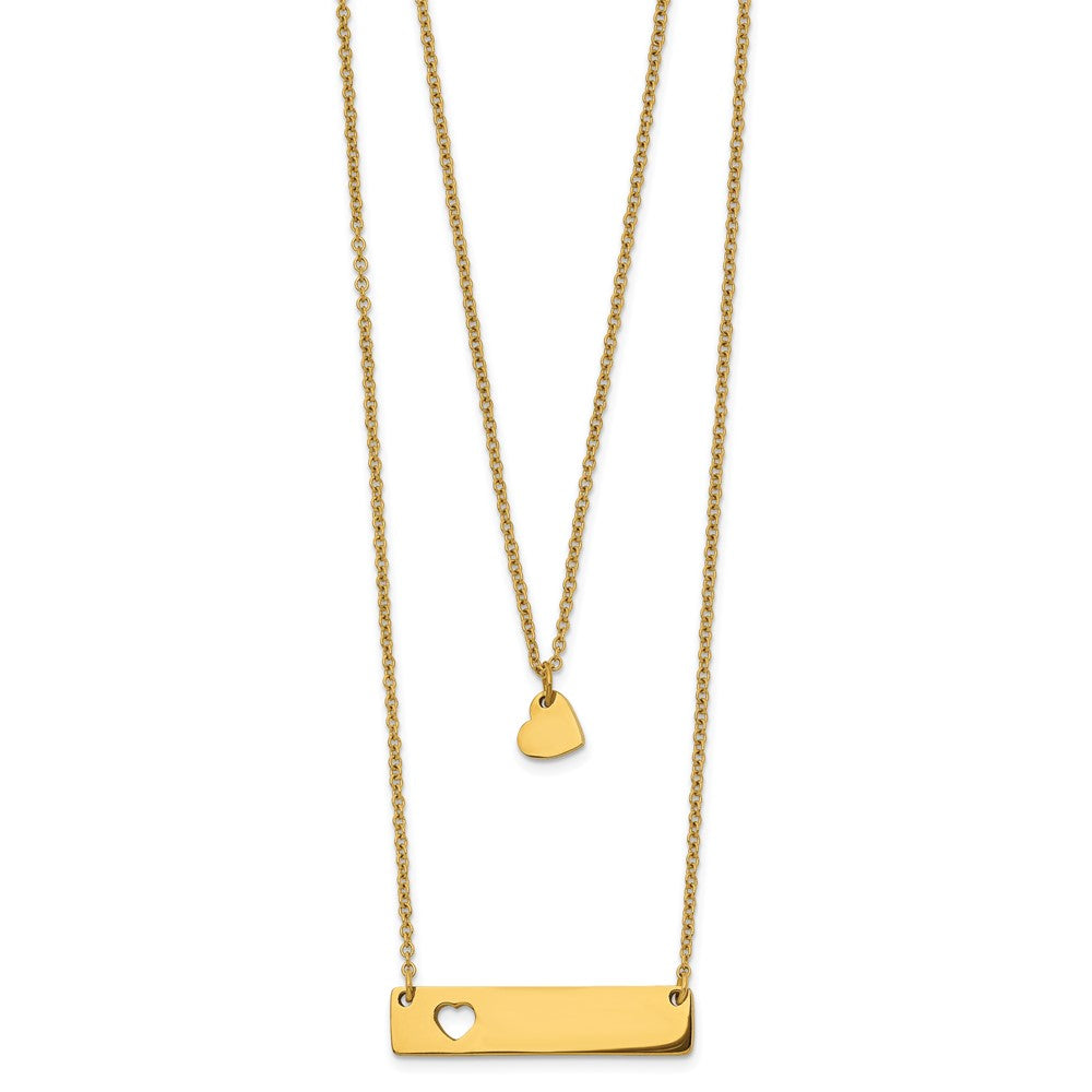 Chisel Stainless Steel Polished Yellow IP-plated Heart and Bar Multi Strand 15.5 inch Cable Chain with a 1.5 inch Extension Necklace, 17 mm