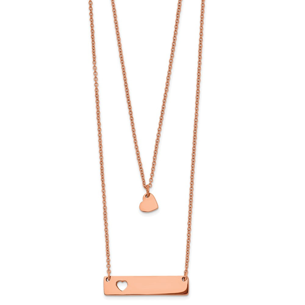 Chisel Stainless Steel Polished Rose IP-plated Heart and Bar Multi Strand 15.5 inch Cable Chain with a 1.5 inch Extension Necklace, 17 mm