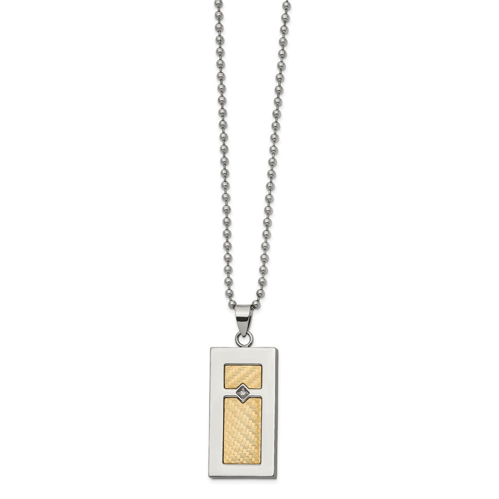 Chisel Stainless Steel Polished with 18k Gold Accent .025 carat Diamond Pendant on a 24 inch Ball Chain Necklace, 0.025 ct, 24 x 17.95 mm