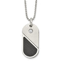 Chisel Stainless Steel Brushed and Polished with CZ and Carbon Fiber Inlay Movable DogTag/Heart Pendant on a 22 in Ball Chain Necklace, 22 x 40 mm