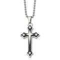 Chisel Stainless Steel Polished Black IP-plated with CZ Cross Pendant on a 20 inch Ball Chain Necklace, 20 x 28 mm