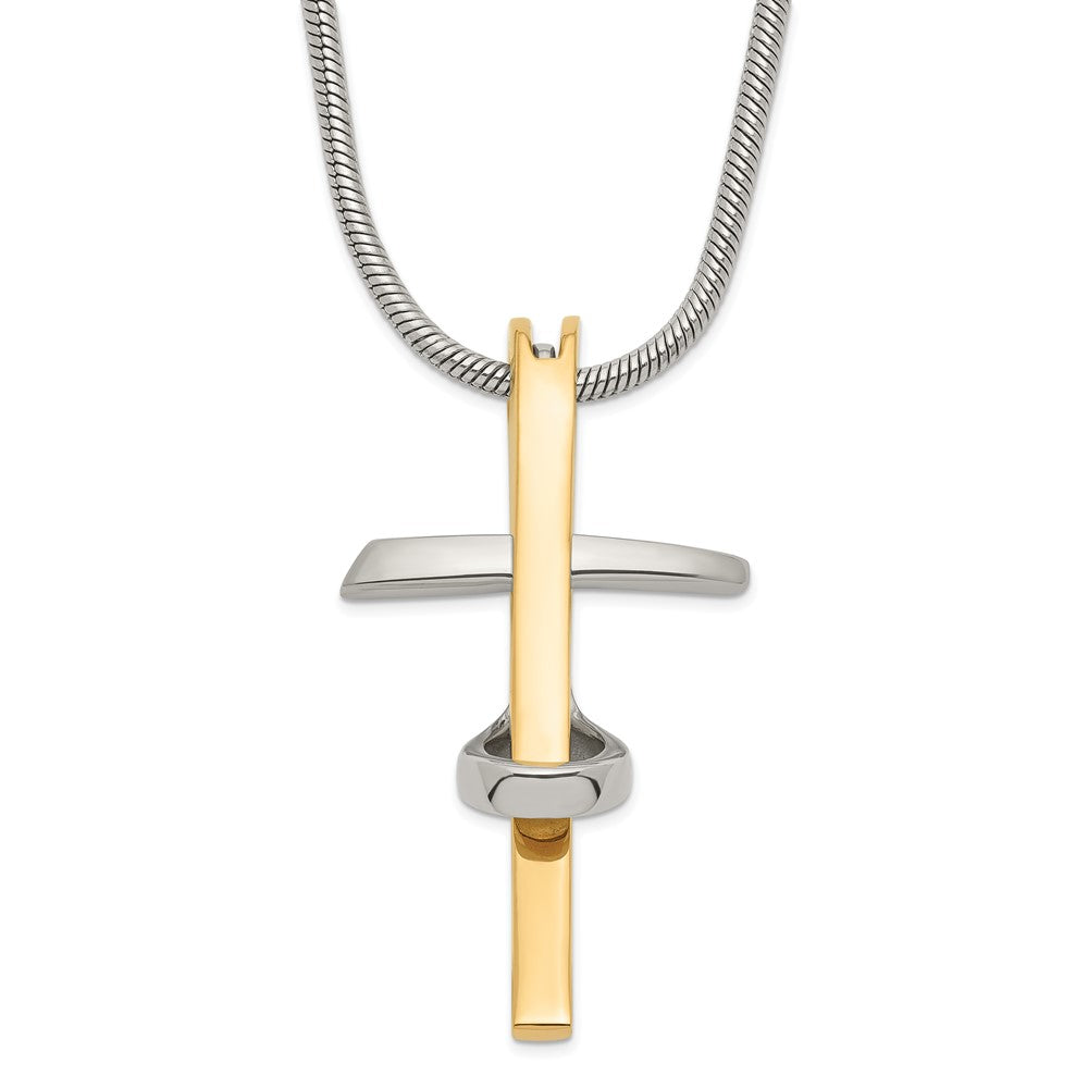 Stainless Steel Gold IP-plated Cross Necklace, 18 x 23.8 mm