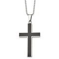 Chisel Stainless Steel Polished with Black Carbon Fiber Inlay Cross Pendant on a 22 inch Ball Chain Necklace, 22 x 32 mm