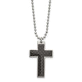 Chisel Stainless Steel Polished with Black Carbon Fiber Inlay Cross Pendant on a 20 inch Ball Chain Necklace, 20 x 21 mm