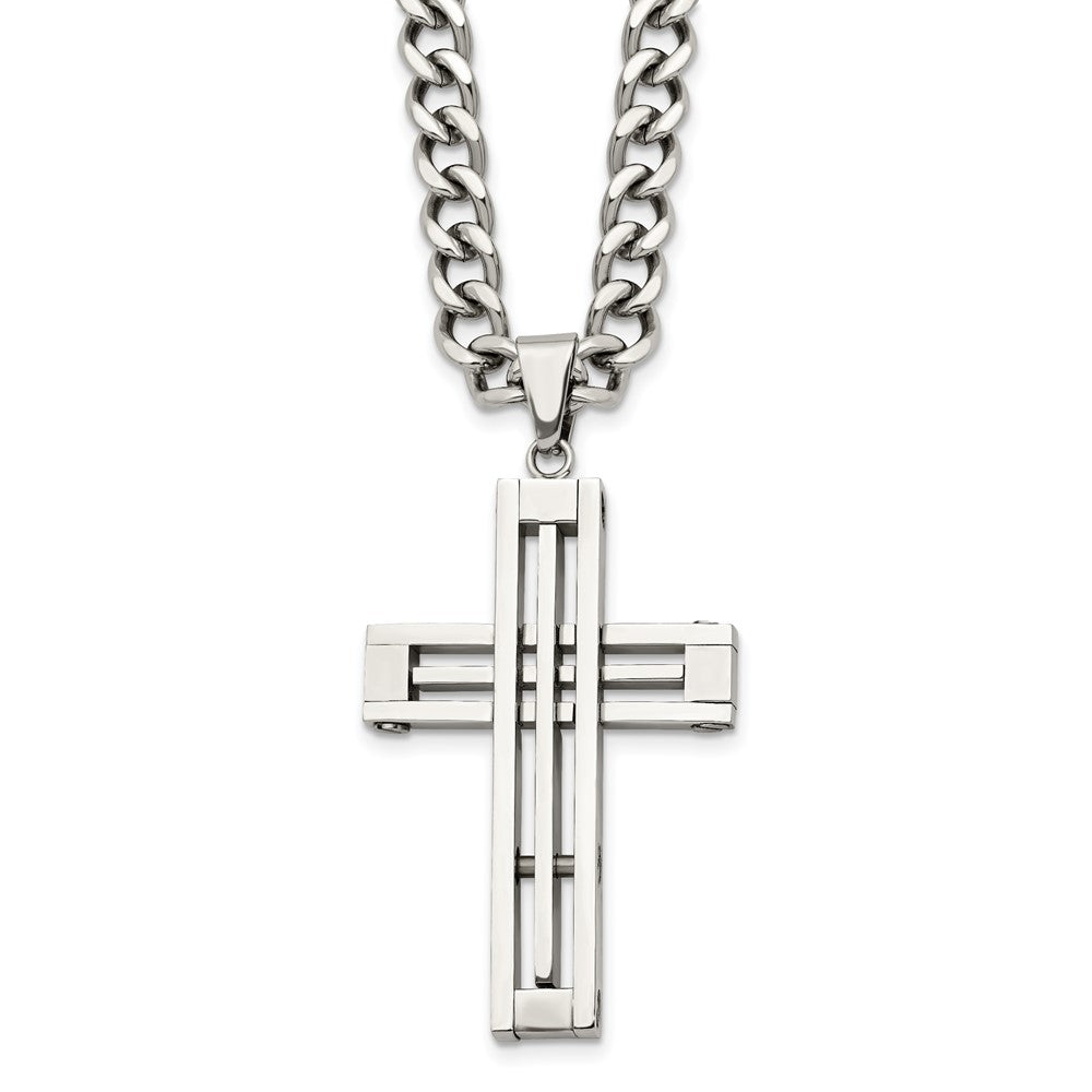 Chisel Stainless Steel Polished Cross Pendant on a 22 inch Curb Chain Necklace, 22 x 30 mm