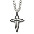Chisel Stainless Steel Polished Black IP-plated Cross Pendant on a 22 inch Curb Chain Necklace, 22 x 42 mm