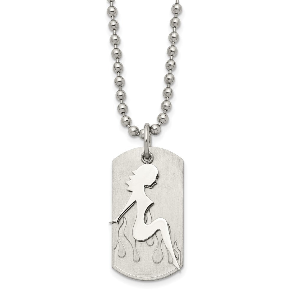 Stainless Steel Brushed & Polished Woman Silhouette Dog Tag 22in Necklace, 22 mm