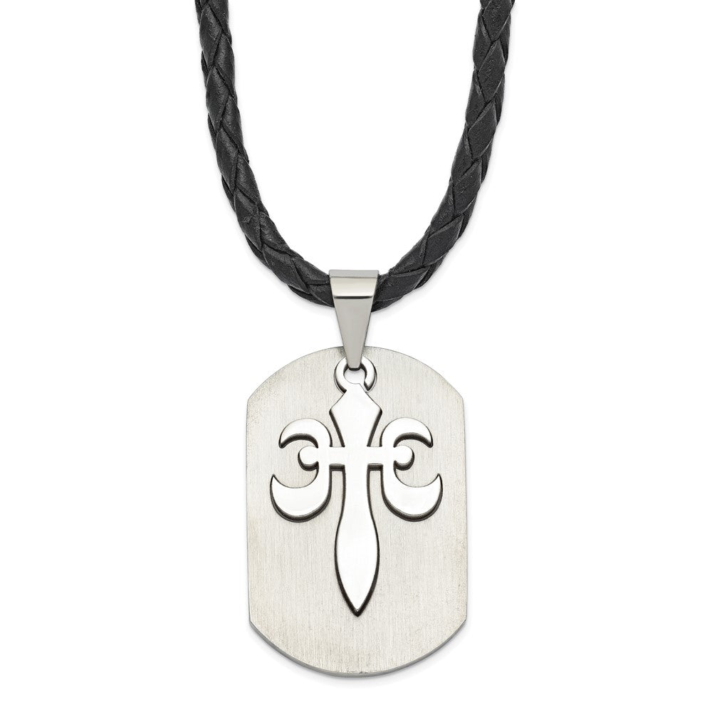 Stainless Steel Fleur de Lis Cut-out Dog Tag Necklace, 18 mm